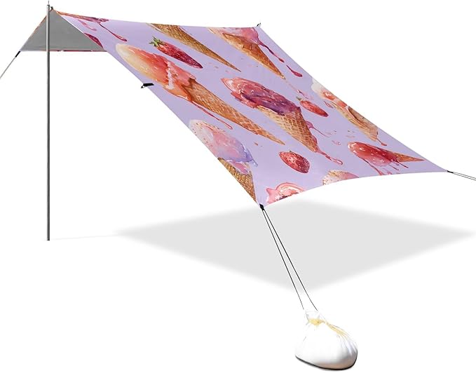 ALAZA Ice Cream Strawberry Pattern Beach Tent Sun Shelter Portable Canopy Sunshade for Outdoor Camping Picnics Backyard Fun 10x9 ft