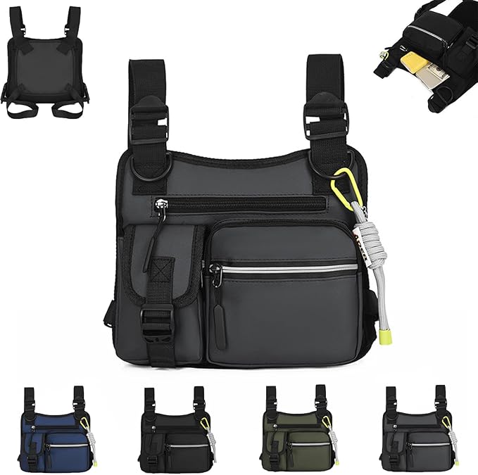 Adjustable Zipper Multi-Functional Tactical Chest Bag Chest Bag for Men for Hiking Fitness Outdoor (Gray)