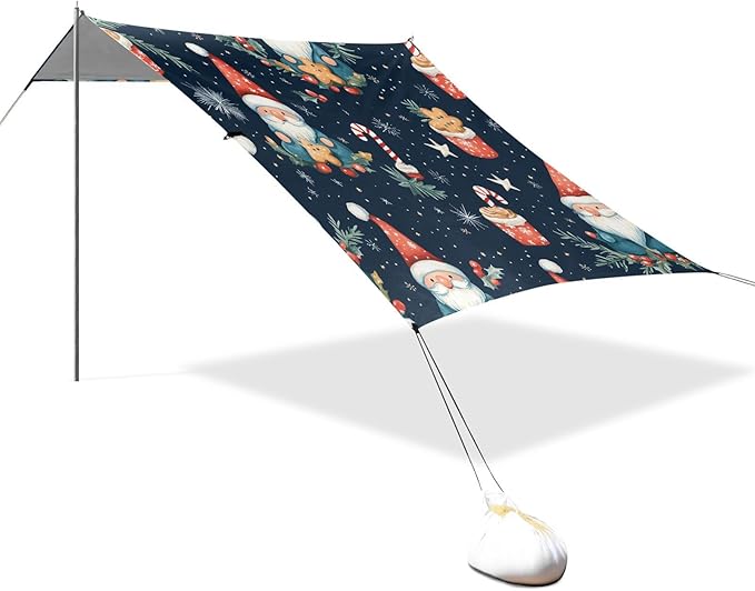 Winter Gnome Gingerbread Beach Tent Sun Shelter Set UPF50+ UV Protection 10.5 x 9.19 FT Camping Shade Canopy with Sandbags Sand Anchors Carrying Bag and Others