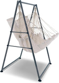 Hammock Chair Stand with X-Large Swing Chair with FootrestAnti-Tip Thickened Weather-Resistant Iron Pipe Swing Frame 450Lbs Stand Capacity Quick Assembly for Indoor Outdoor (White)