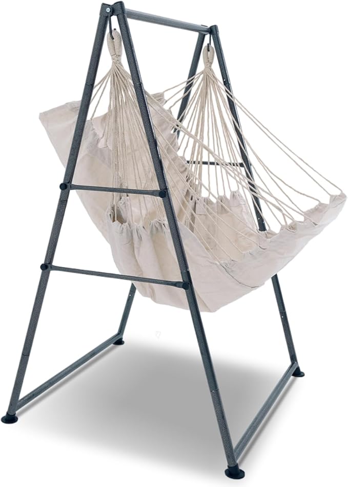 Hammock Chair Stand with X-Large Swing Chair with FootrestAnti-Tip Thickened Weather-Resistant Iron Pipe Swing Frame 450Lbs Stand Capacity Quick Assembly for Indoor Outdoor (White)