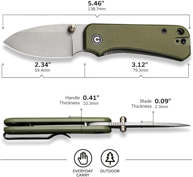 CIVIVI Baby Banter Small Pocket Folding Knife for EDC 2.34 Blade Ultra-compact Knife with Titanium Thumb Stud Opener C19068S-5 (Green)