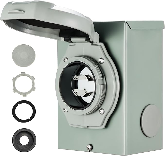 TOPSHINE 30 Amp Generator Inlet Box NEMA L14-30P 125/250V 3750/7500W ETL Listed Weatherproof Outdoor Electrical Box with Pre-Drilled Holes &amp LED Indicator for RV/Home Emergency Backup