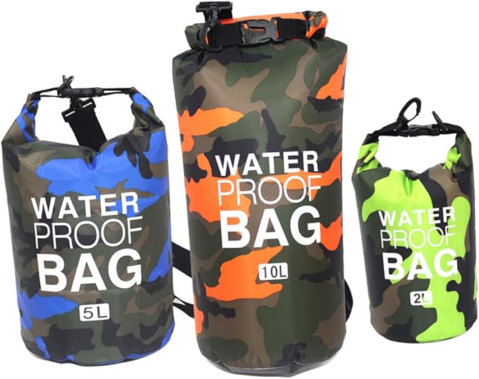 Toddmomy 3pcs Camouflage Pvc Bags for Outdoor Activities Versatile Beach Boating and Kayaking Shoulder Pack Floating Dry Bag Mixed Colors
