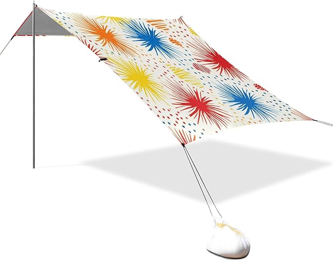 xigua Fireworks Beach Tent Sun Shelter with Carrying Bag - Silver Coated Oxford Fabric Beach Canopy for Beach Camping Fishing - Includes Windproof Ropes Sandbags &amp Stakes