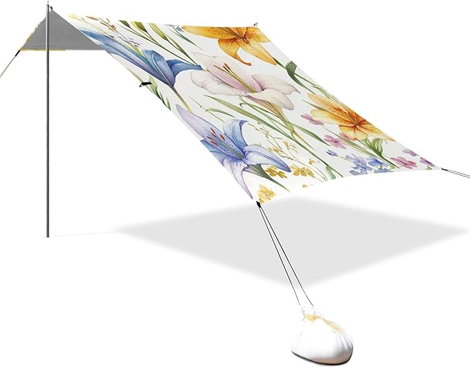 ALAZA Watercolor Lily Floral Wildflowers Beach Tent Sun Shelter Portable Canopy Sunshade for Outdoor Camping Picnics Backyard Fun 10x9 ft