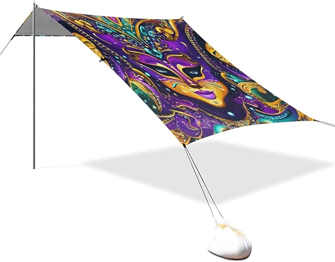 Mardi Gras Carnival Jewel Feather Lipstick1 Foldable Beach Cabana UPF50+ Water-Resistant Shade Sun Shelter with Sand Shovel for Backyard and Camping