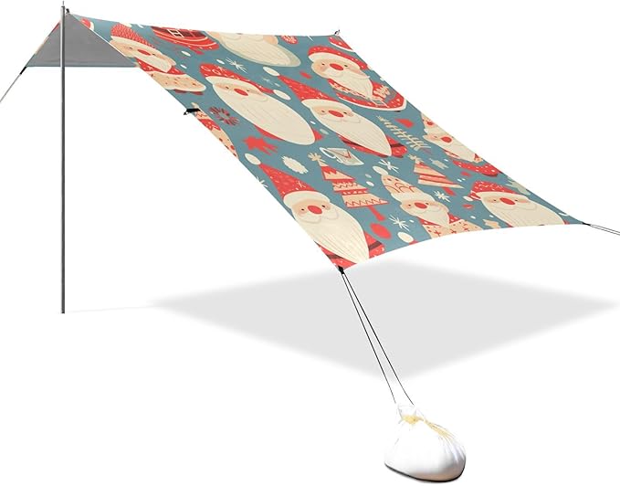 Christmas Texture Gnomes Red Candies Beach Cabana UPF50+ Water-Resistant Sun Shelter with Sturdy Poles Sandbags and Shovel for Camping Picnics Backyard