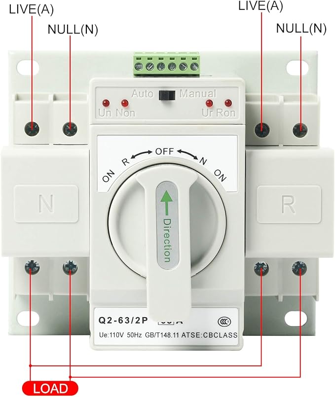 Automatic Transfer Switches 2P 63A 110V Dual Power Toggle Controller Change-Over Switch ATS for Emergency Generator Backup MCB type Generator Changeover Switch