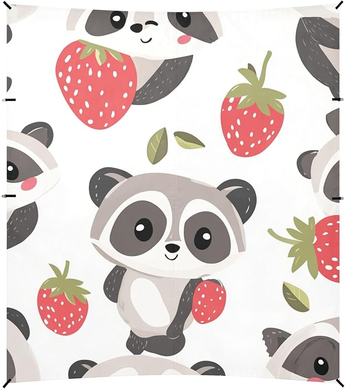 ALAZA Cute Raccoons Strawberry Beach Tent Sun Shelter Portable Canopy Sunshade for Outdoor Camping Picnics Backyard Fun 10x9 ft