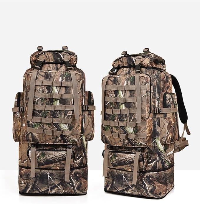 Tactical Backpack Military Molle Hiking 36-55L Camouflage Mountaineering Bag Tactical Trekking Bag Cycling Rainforest Brown Camouflage