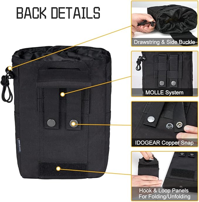 IDOGEAR Molle Dump Pouch Tactical Pouches Roll-up Drawstring Mag Pouches Foldable for Battle Belt Vest Plate Carrier Backpack Utility Folding Dump Pouch Waist Bag