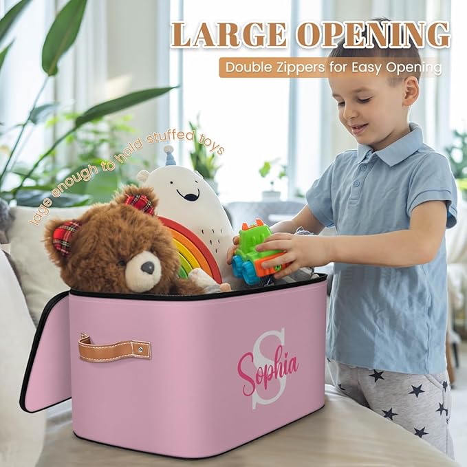 Closet-Storage-Bins with Lids Handle Customized Stackable-Storage-Bin for Kids-Boys-Girls-Toys Cube Collapsibl Laundry Basket Purple