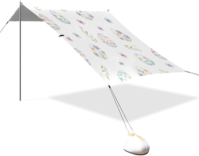 Easter Egg Beach Canopy Sun Shelter with Sandbags &amp Sand Shovel &amp Windproof Ropes - Portable 110x126 Beach Shade Beach Tent for Camping Picnics