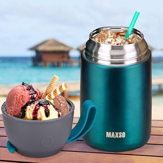 MAXSO 2 Pack Soup Thermo for Hot &amp Cold Food for Kids Adults Vacuum Insulated Food Jar Thermal Lunch Containers Travel Food Flask with Spoon (24 oz17 oz) (Matte Green)