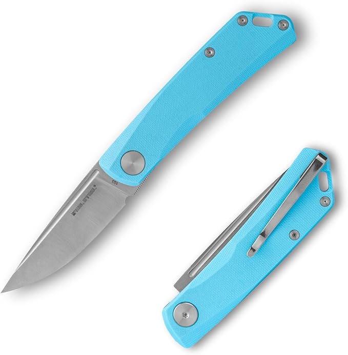 REALSTEEL Luna Lite Folding KnifePocket KnivesSlipjointNail Nick2.8 D2 BladeG10 Handle1.9ozEDC Indoor OutdoorCampingHikingDaily UseGift for Men Women(Blue G10)