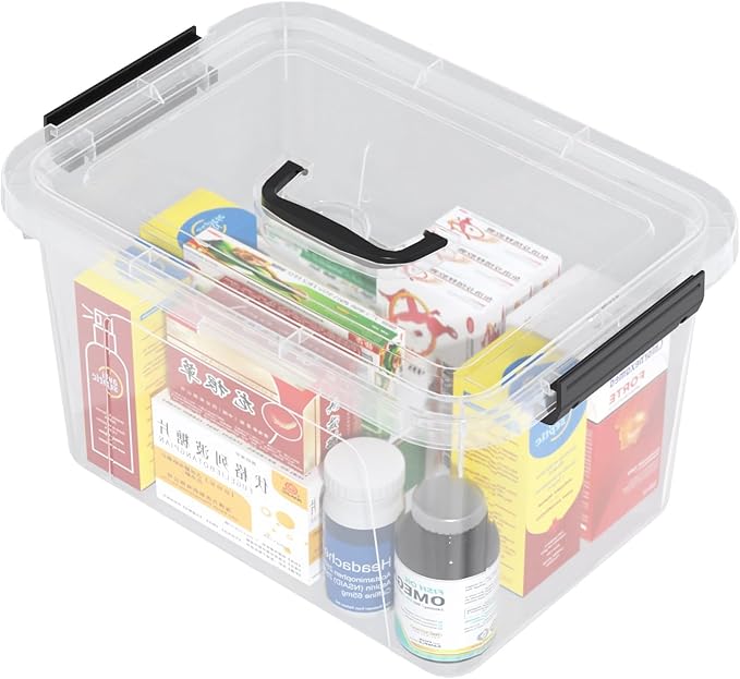 12 Quarts Clear Latching Bins with Lids Plastic Storage Tote Box with Handle 6 Packs