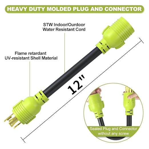 NEMA L14-30P to NEMA L6-30R30 Amp Adapter 4 Prong to 3 Prong Lock ConnectionWelder Generator EV Power Conversion CordSTW 10 GaugeETL Listed(1FT)