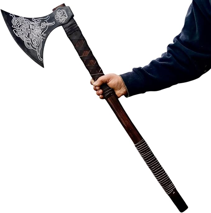 40 Inch Double-Headed Viking Axe Real Functional Norse Battle Axe | Large Dane Berserker Axe Scandinavian Prop Tool &amp Viking Gift for Him
