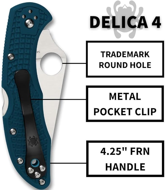 Spyderco Delica 4 Folding Pocket Knife with 2.90 Inch K390 Steel Blade with Blue FRN Handle - SpyderEdge - C11FSK390