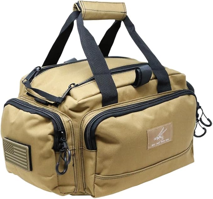Exos Tactical Range Bag - Medium Size Range Bag for Shooting - Gun Case for Handguns Ammo Storage Tactical Backpack Molle Webbing Free Subdued USA Patch