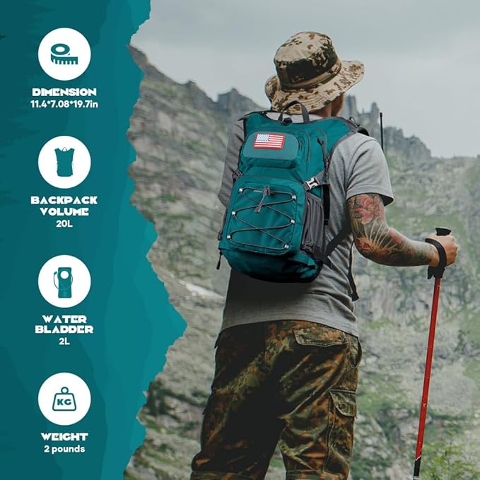 Maelstrom Hydration Hiking Backpack with 2L/3L Water Bladder High Flow Bite Valve Water Backpack Men Women Lightweight Insulation for Hiking Cycling Running Climbing Camping