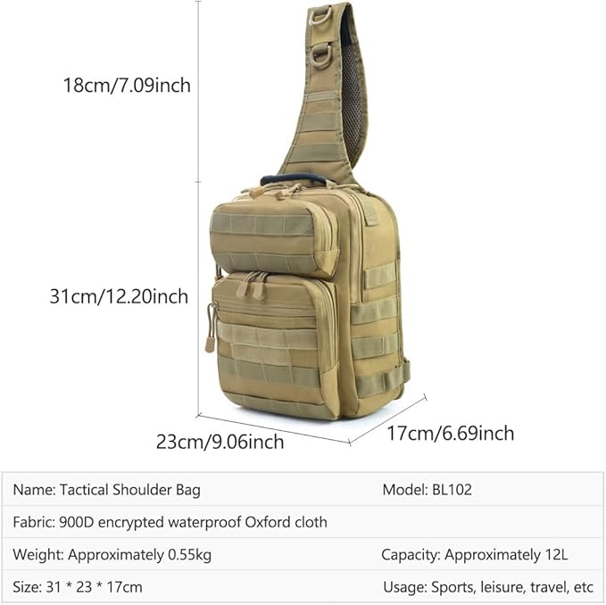 Outdoor Tactical Sling Bag Pack Military Sport Shoulder Sling Backpack EDC Molle Assault Bag for Every Day Carry (Mud)