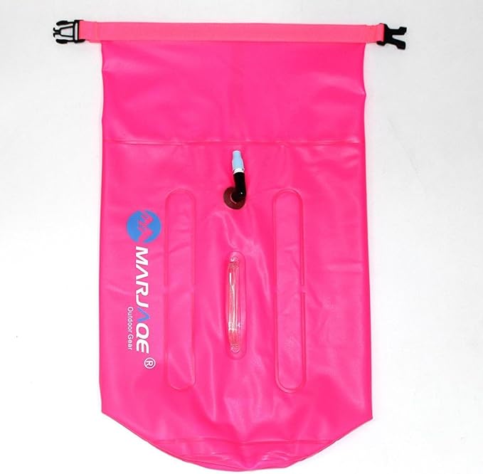 Swim Buoy 20L Sturdy Portable Roll Top PVC Waterproof Storage Bag for Rafting Canoeing Surfing Beach Hiking Rose Red