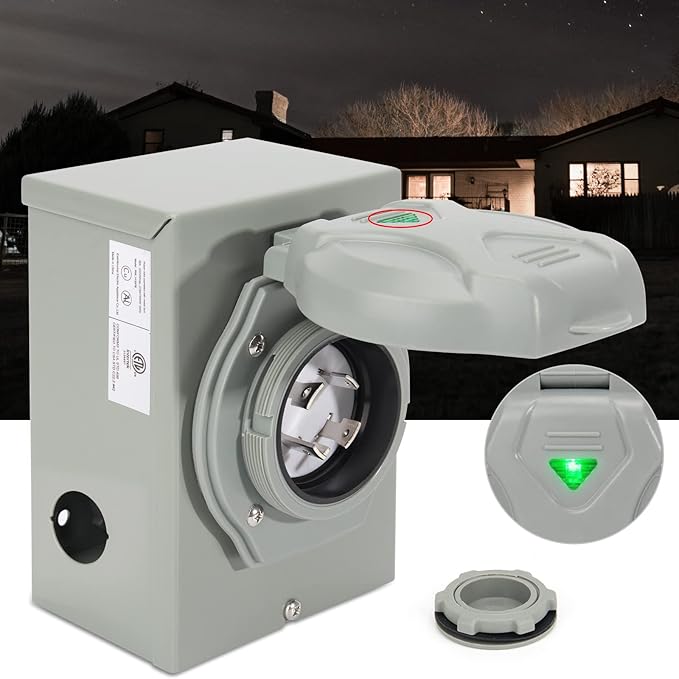 30 Amp Generator Power Inlet Box with Pre-Drilled Holes NEMA L14-30P Generator Power Inlet Box for 4 Prong Generator Cord ETL Listed 125/250V Waterproof for Outdoor Use