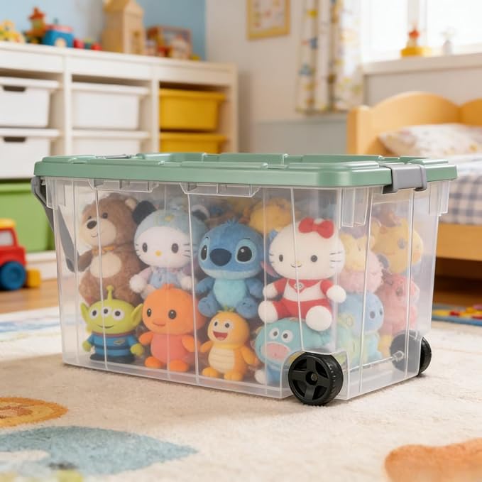 160 Quart Durable Clear Storage Container with Latch Lid and Pull Handle Light Green 2 Pack
