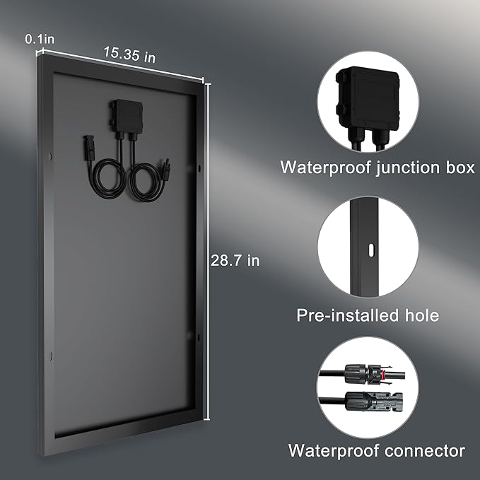 Solar Panel 50 Watt High Efficiency Monocrystalline PV Modules for 12V System RV Marine Van Boat Light and Other Off-Grid Applications