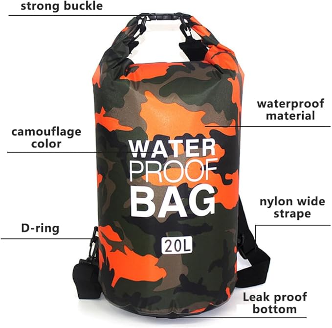 CANDeal Camouflage Waterproof Dry BagLightweight Roll Top Dry Storage Backpack for Kayaking Beach Rafting Boating Hiking Snowboarding Swimming Camping and Fishing