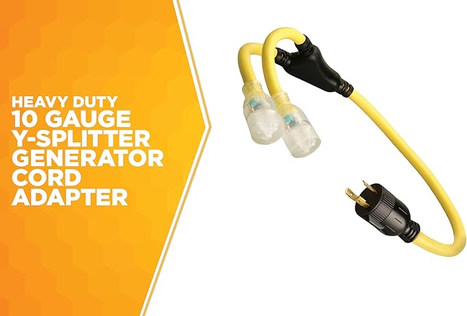 Coleman Cable 01915 3-Feet Generator Power Cord Adapter 10/3 Splitter Y Adapter L5-30P to (2) Lighted 5-20R