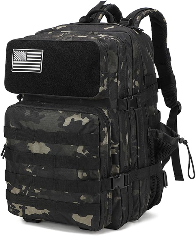 Military Tactical Backpack for Men and Women 45L Large Rucksack Army 3 Day Assault Pack Molle Backpacks (Black Camouflage)