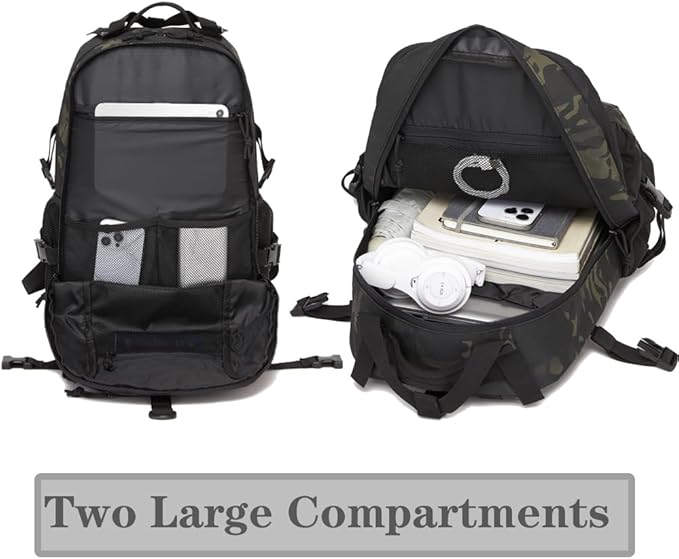 Military Tactical Backpack For Men Laser-Cut Molle Daypack 3 Day for HikingWorkingTravel (black camo)