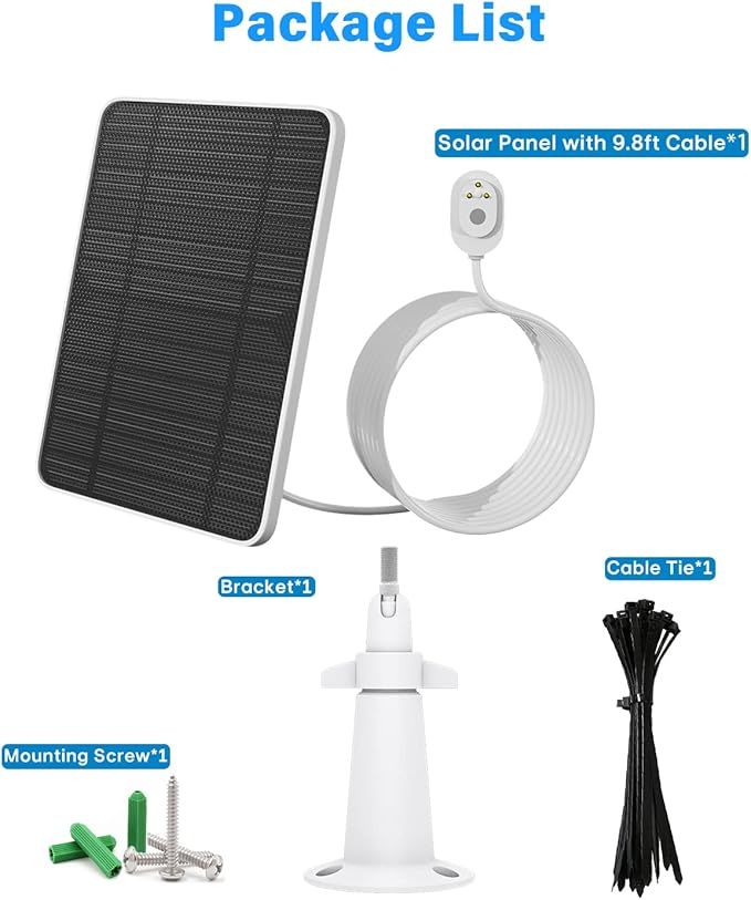 Solar Panel Charger Compatible with Arlo Pro 5S/Pro 4/Pro 3/Pro 3 Floodlight/Ultra/Ultra 2 Camera 6V 4.5W Solar Panels Charging IP65 Weatherproof w/ 9.8ft Charging Cable Adjustable Wall Mount 1 Pack