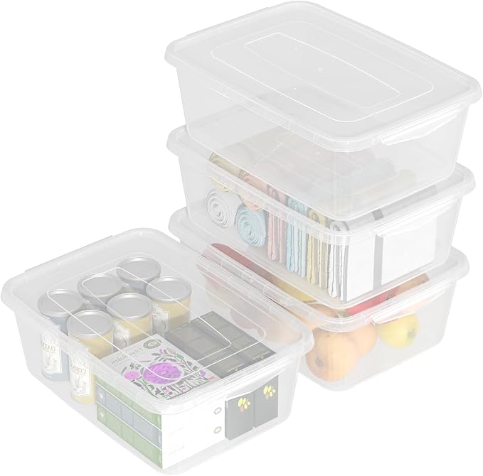 14 Quart Clear Plastic Storage Bin Plastic Latching Containers with Lids 4 Packs