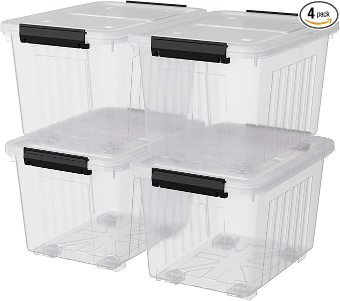 50 Quart Clear Large Storage Totes with Wheels Plastic Storage Box with Lid 4-Pack