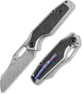 KANSEPT Tuckamore Camping Pocket Knives for Men 8.12in Folding Pocket Knives with 3.54in Damascus Material and Titanium Shred Carbon Fiber Timascus Clip Handle for Outdoor Tactical Survival K1052A5