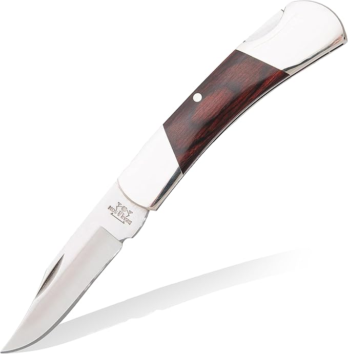 Bear &amp Son Small Folding Pocket Knife – 2.25 Clip Point Blade 440 Stainless Steel | EDC Knife with Rosewood Handle &amp Nickel Silver Bolsters | Manual Lockback for Everyday Carry Camping &amp