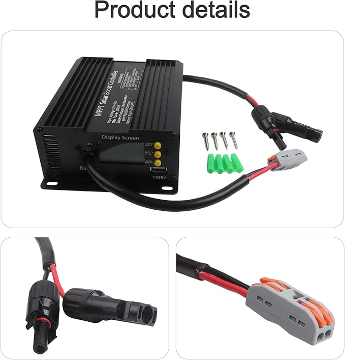 Boost MPPT Solar Charge Controller Solar Panel Regulator 1000W Battery Controllefor 24V 48V 60V 72V Lead-Acid and Lithium-Iron Batteries