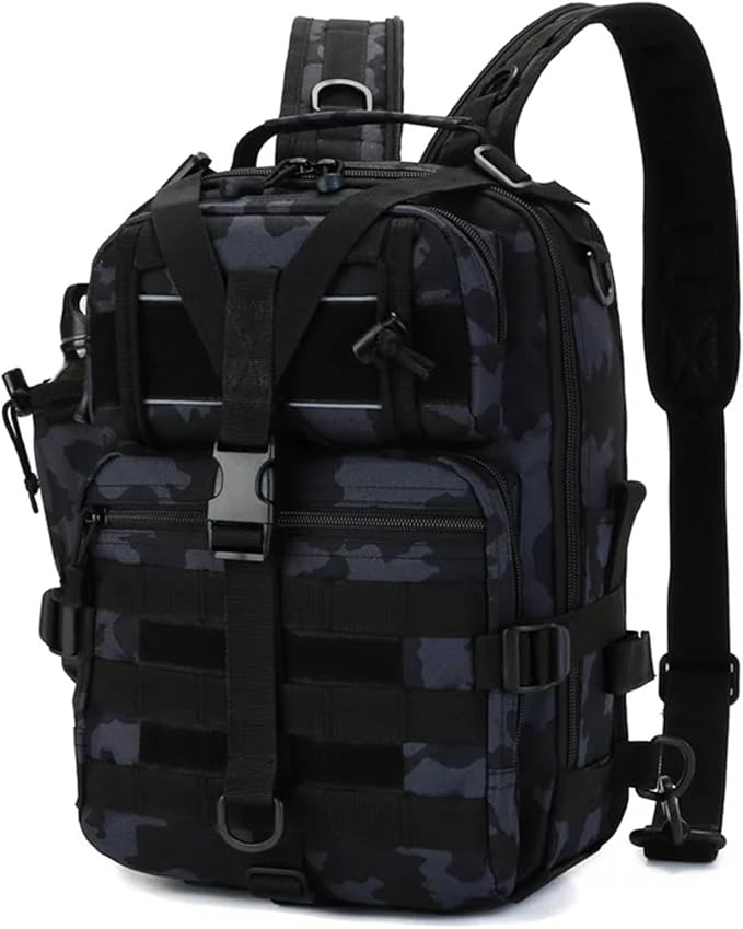 Genérico 20L Tactical Assault Bag Military Sling BackpackCompatible for Outdoor Hiking Campin(Black camouflage 1)