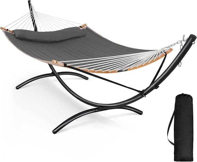 SUNCREAT Hammocks Standing Patio Hammock Portable Hammock with Stand Foldable Patent Pending Dark Gray