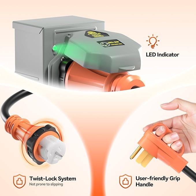 50 Amp Generator Cord 50FT and Power Inlet Box Pre-Drilled 50 Amp Generator Inlet Box with Cord NEMA 14-50P to SS2-50R Waterproof Cable Combo Kit 125/250V ETL Listed