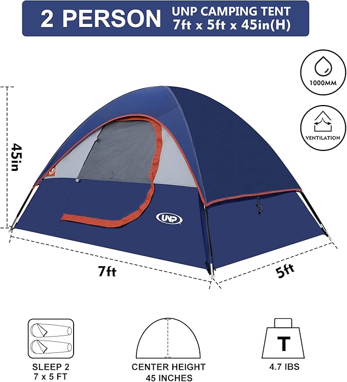 Camping Tent 2-4 Person Waterproof Windproof Tent with Rainfly Easy Set up-Portable Dome Tents for Camping…