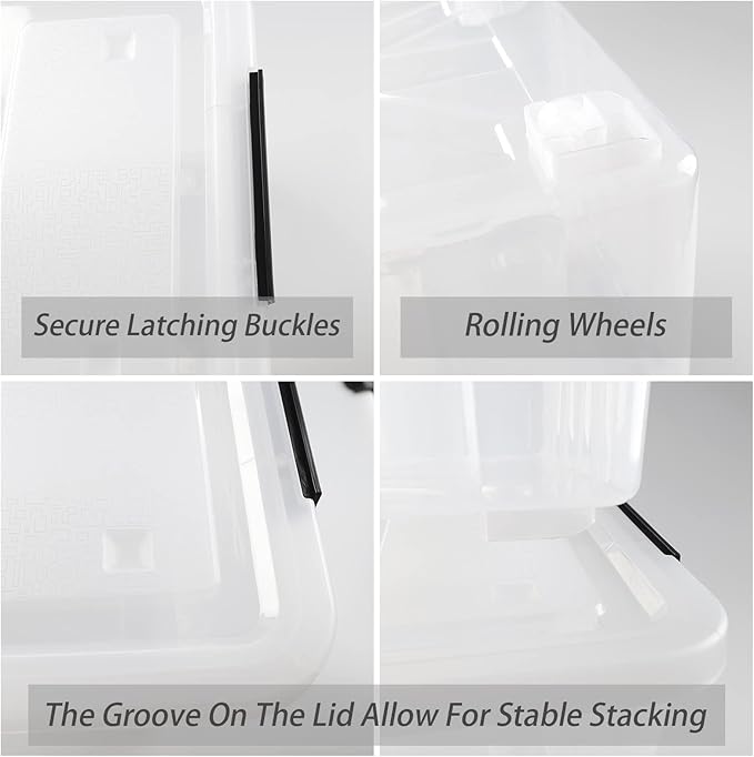 Cand 4 Packs 70 Quart Plastic Storage Box with Wheels Large Lidded Storage Bins Clear