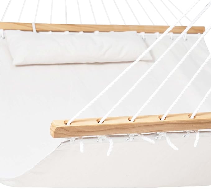 Lazy Daze Hammocks 12 FT Sunbrella Fabric Hammock not Fading with Spreader Bars and Free Pillow Fits for 2 Persons All Weather and Fade Resistant for Patio Yard 450 lbs Capacity Cast Pumice