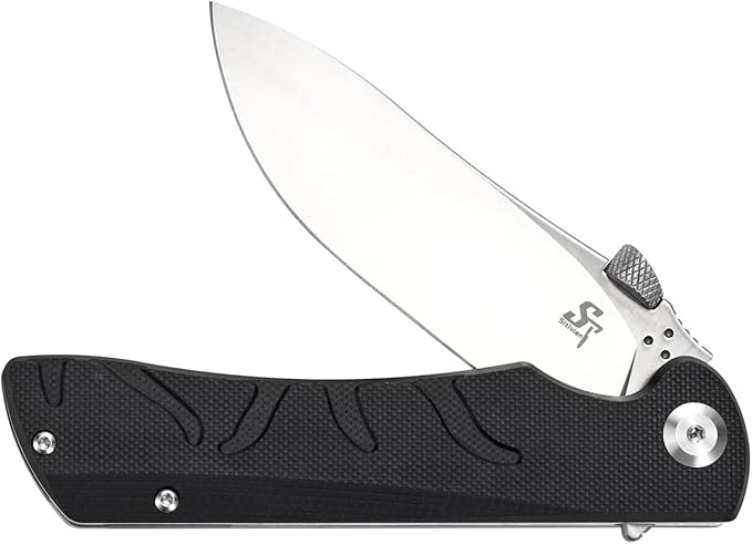 Sitivien ST134 Folding KnifeD2 BladeG10 Handle with Unique Thumb Stud Opener for Outdoor EDC Camping(Black)