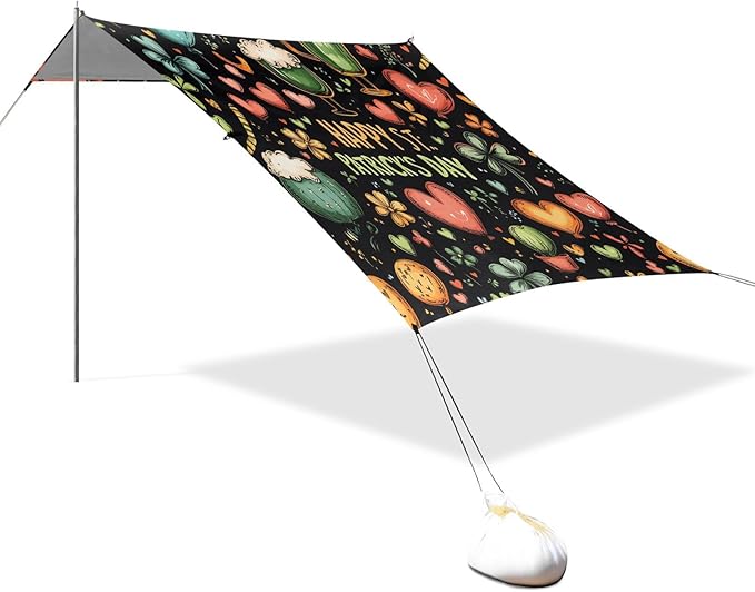 St Patrick's Day Balloon Beers Theme Beach Tent Sun Shelter Set UPF50+ UV Protection 10.5 x 9.19 FT Camping Shade Canopy with Sandbags Sand Anchors Carrying Bag and Others