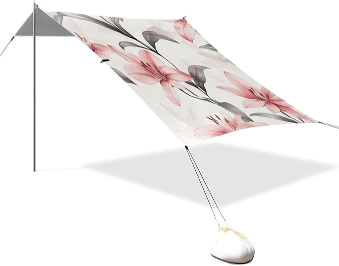 ALAZA Cute Chic Pink Lily Floral Flower Beach Tent Sun Shelter Portable Canopy Sunshade for Outdoor Camping Picnics Backyard Fun 10x9 ft